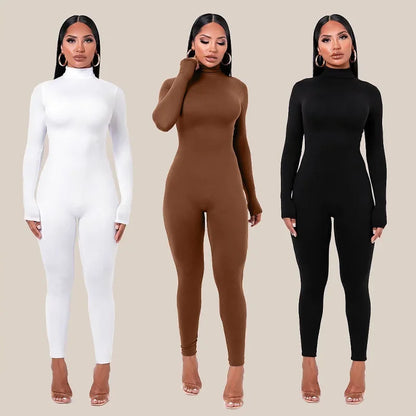 Autumn/winter New Solid Color Tight Sleeve Fleece Lined Jumpsuit