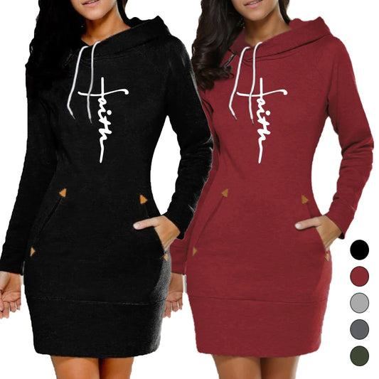 Women Hoodie Dress Sweatshirt Pullover Dress